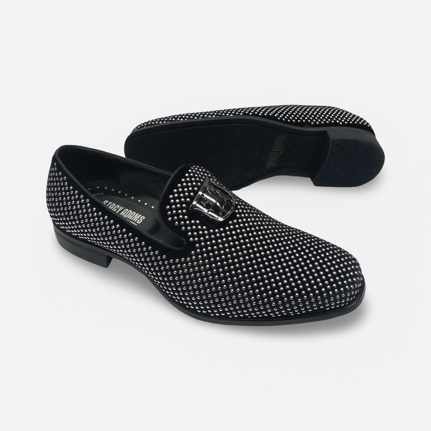 Stacy Adams Studded Tux Slip On Loafer Shoe Swagger | Black/Silver
