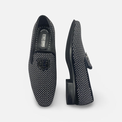 Stacy Adams Studded Tux Slip On Loafer Shoe Swagger | Black/Silver