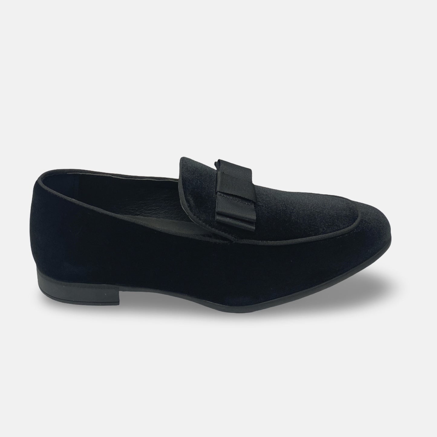 Amali Black Velvet Style Tux Slip On Loafer Shoe With Bow