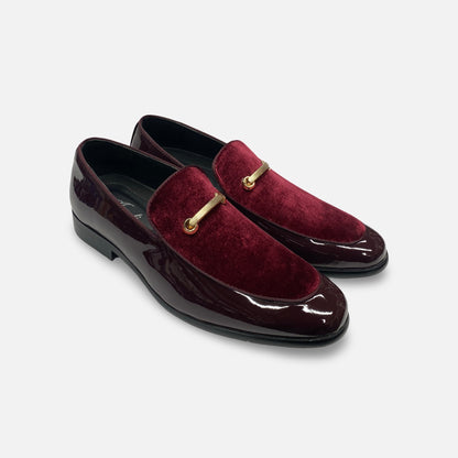 Men's Burgundy Patent Tux Slip on Loafer Shoes | Andrew-175