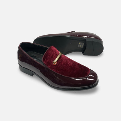 Men's Burgundy Patent Tux Slip on Loafer Shoes | Andrew-175