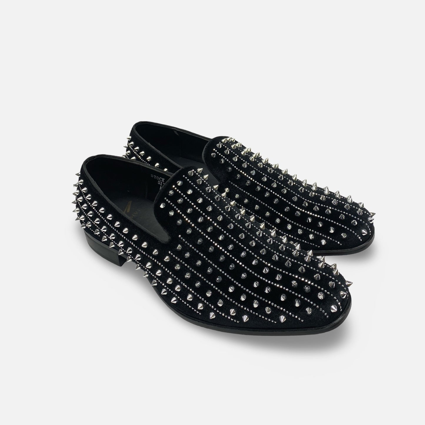 Mens Black Velvet Style  Silver Spiked Tux Slip on Loafer shoes | Harvie