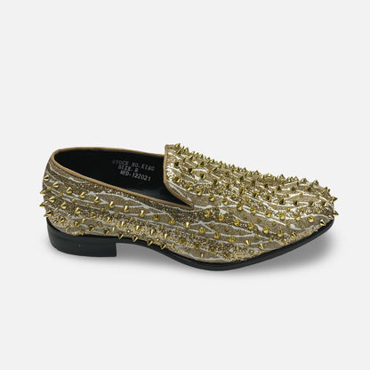 Mens Gold Spiked Tux Slip on Loafer shoes | King