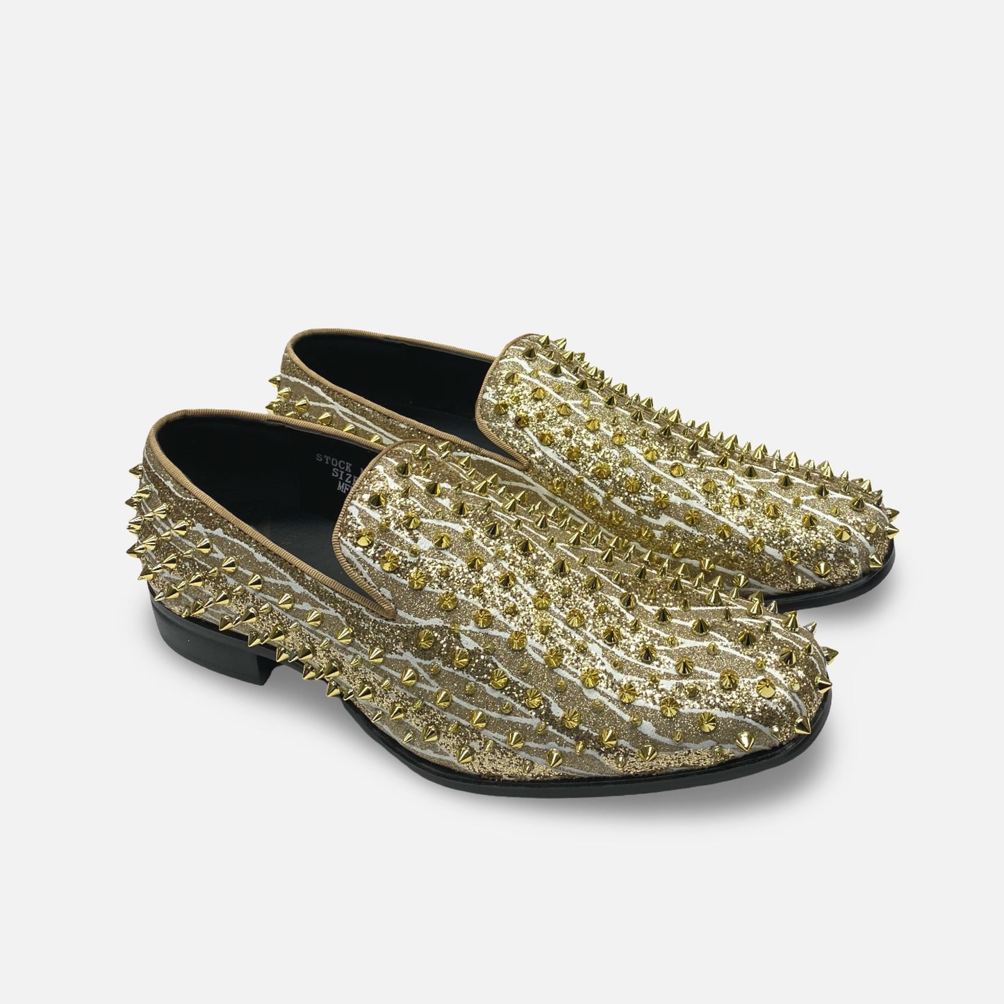 Mens Gold Spiked Tux Slip on Loafer shoes | King
