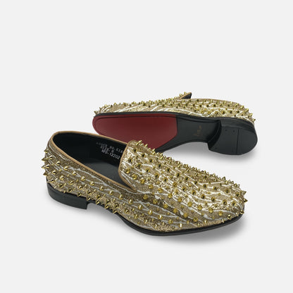 Mens Gold Spiked Tux Slip on Loafer shoes | King