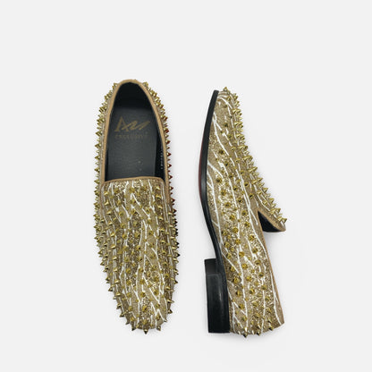 Mens Gold Spiked Tux Slip on Loafer shoes | King