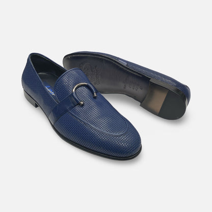 Corrente Textured Metal Bit Slip-On Loafers – Dark Blue