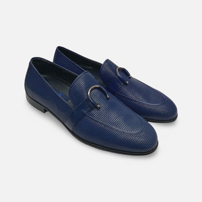 Corrente Textured Metal Bit Slip-On Loafers – Dark Blue