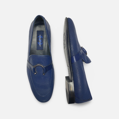 Corrente Textured Metal Bit Slip-On Loafers – Dark Blue