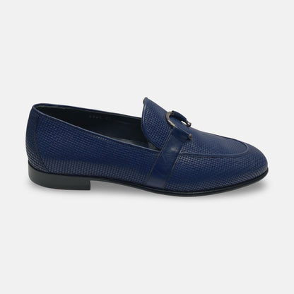 Corrente Textured Metal Bit Slip-On Loafers – Dark Blue