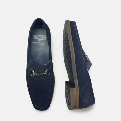 Toscana Navy Blue Italian Suede Lightweight Bit Loafer | 5743-M