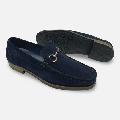 Toscana Navy Blue Italian Suede Lightweight Bit Loafer | 5743-M