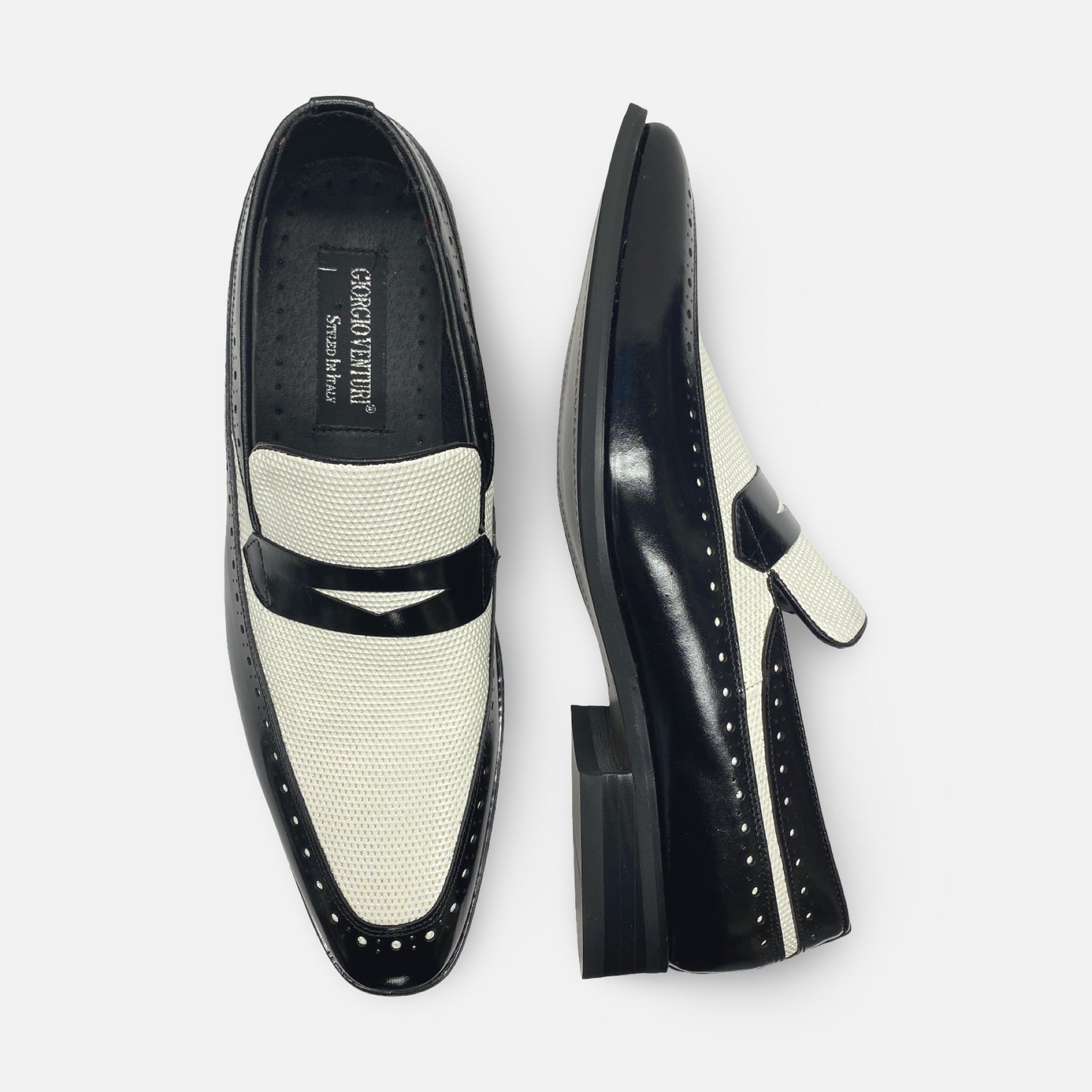 Giorgio Venturi Two Tone Black White Loafers | 6986