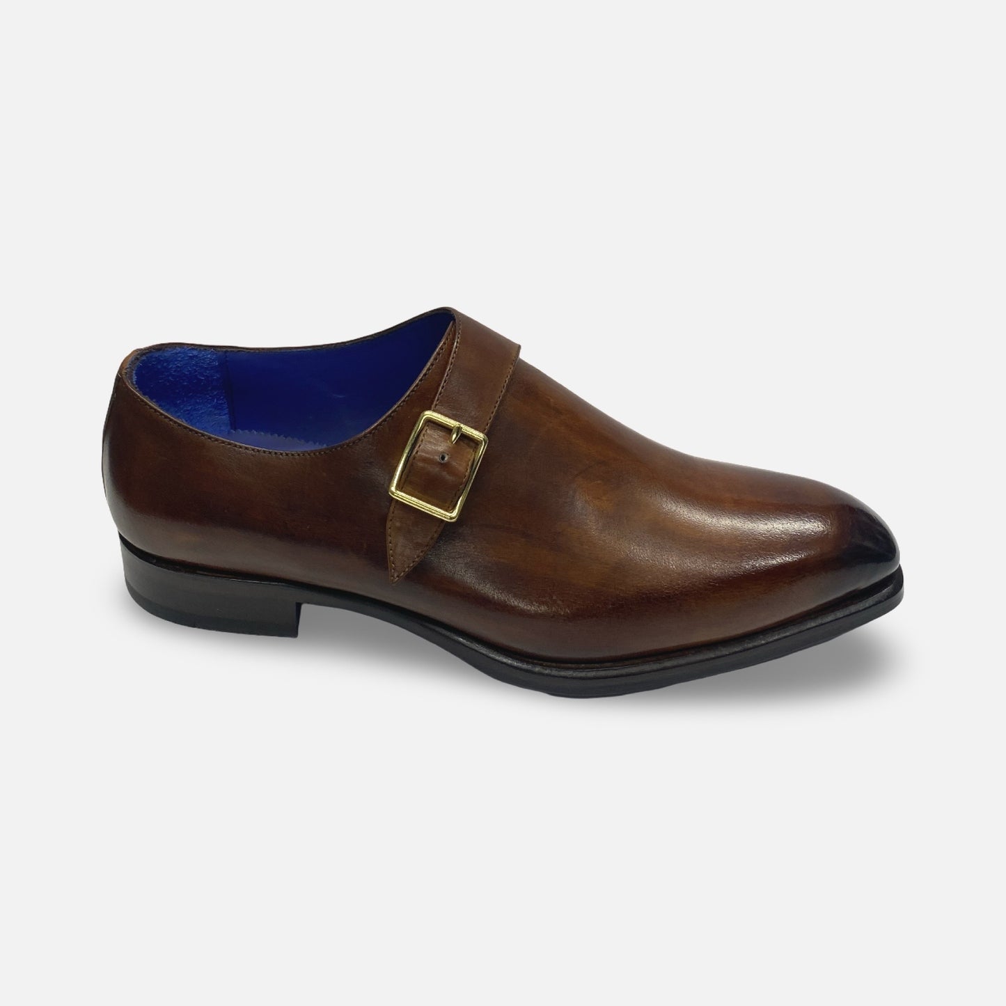 Emilio Franco Men's Italian Single Monk Brown Leather Shoes