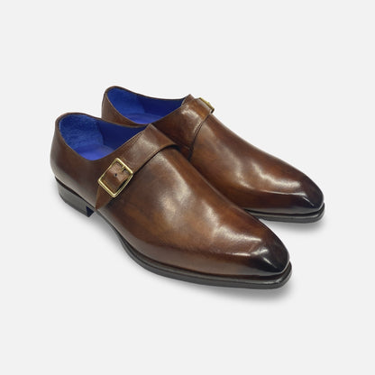 Emilio Franco Men's Italian Single Monk Brown Leather Shoes