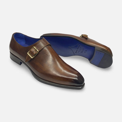 Emilio Franco Men's Italian Single Monk Brown Leather Shoes