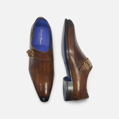 Emilio Franco Men's Italian Single Monk Brown Leather Shoes