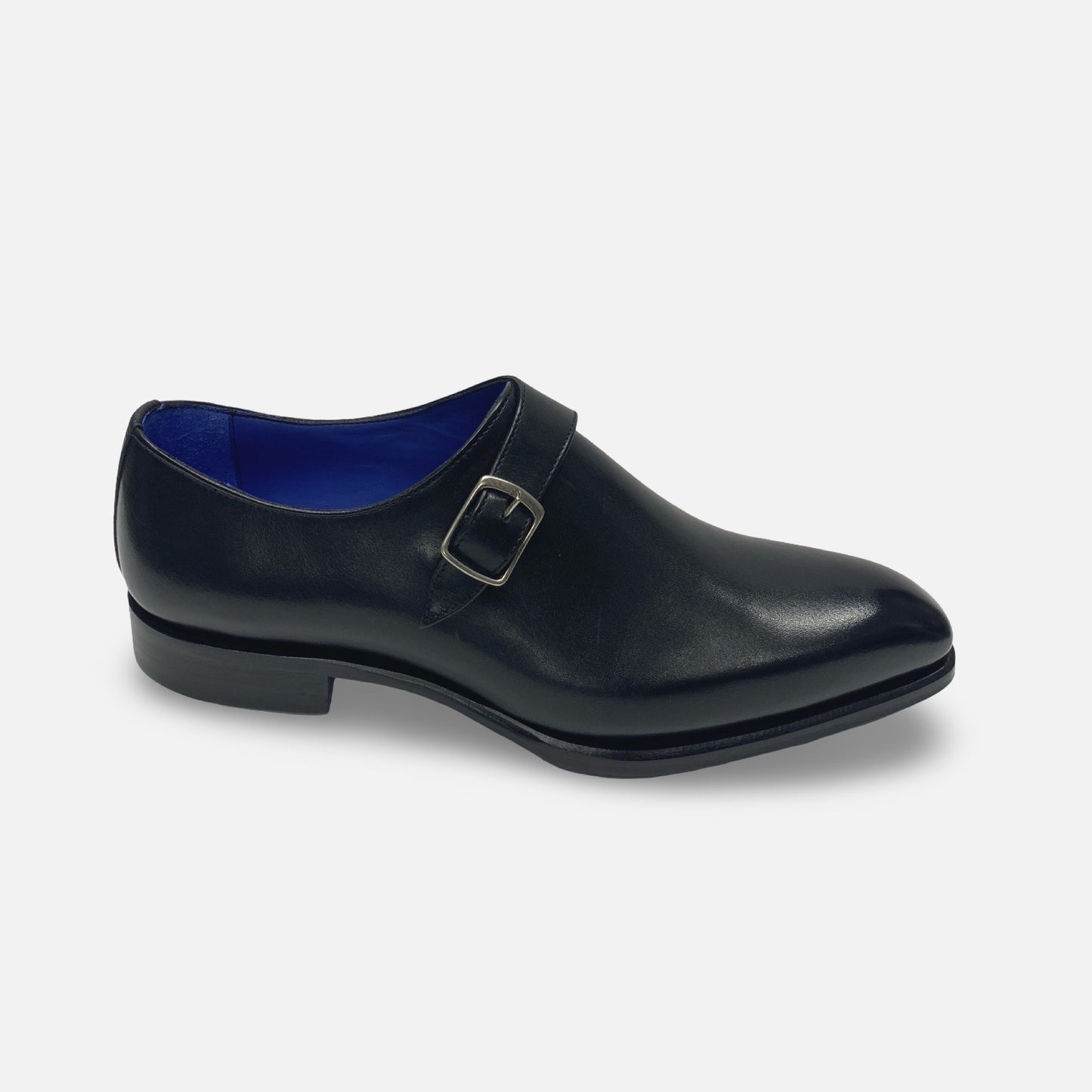 Emilio Franco Men's Italian Single Monk Black Leather Shoes