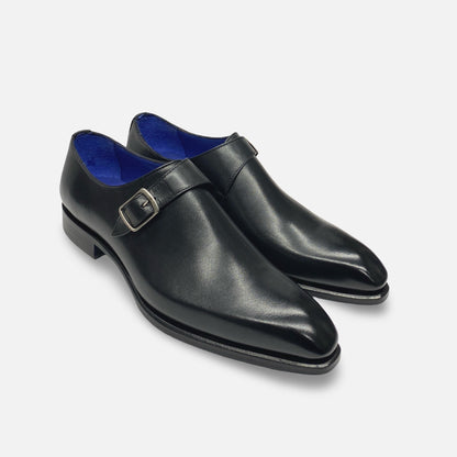 Emilio Franco Men's Italian Single Monk Black Leather Shoes