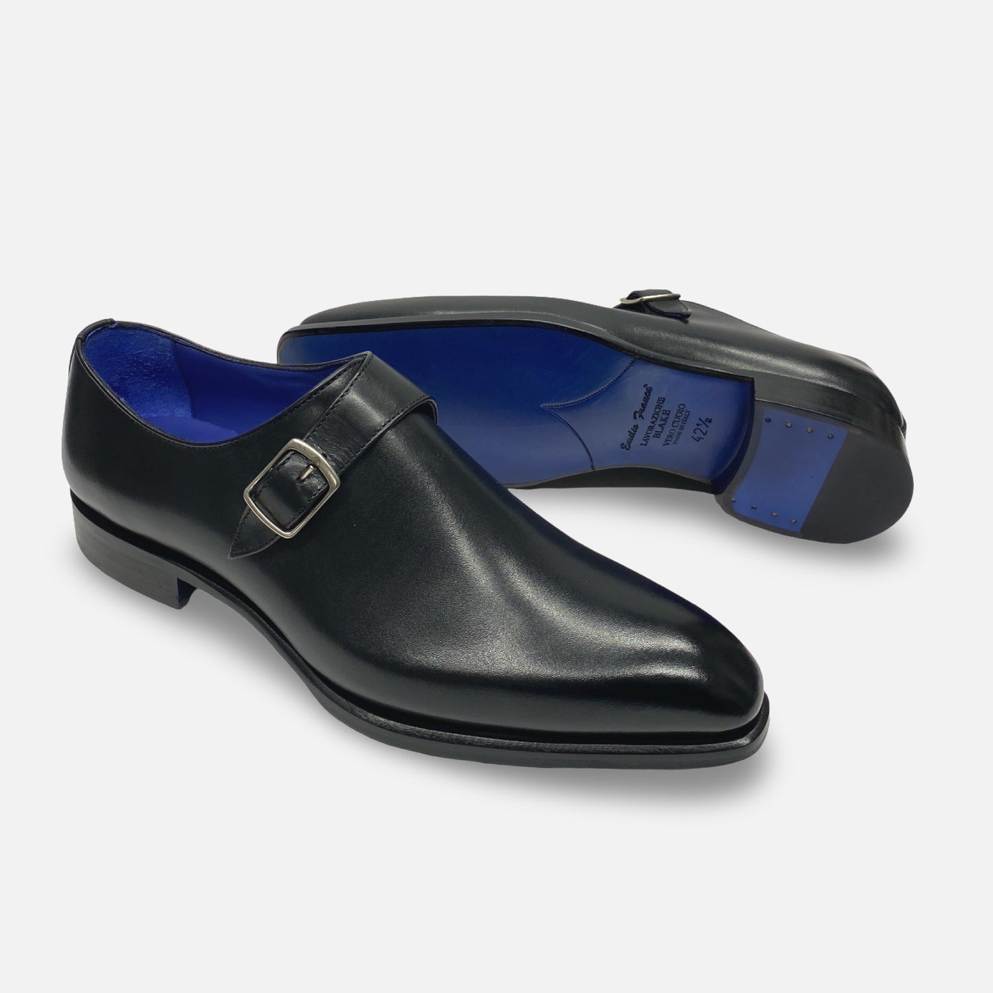 Emilio Franco Men's Italian Single Monk Black Leather Shoes