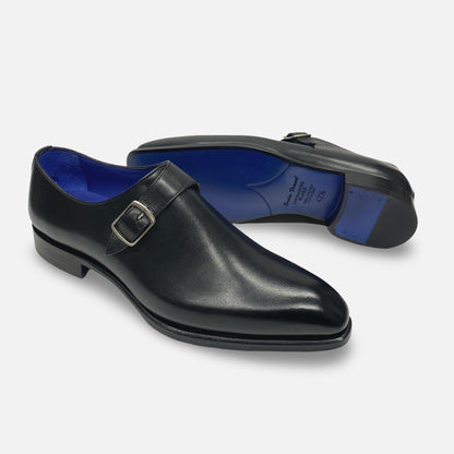 Emilio Franco Men's Italian Single Monk Black Leather Shoes