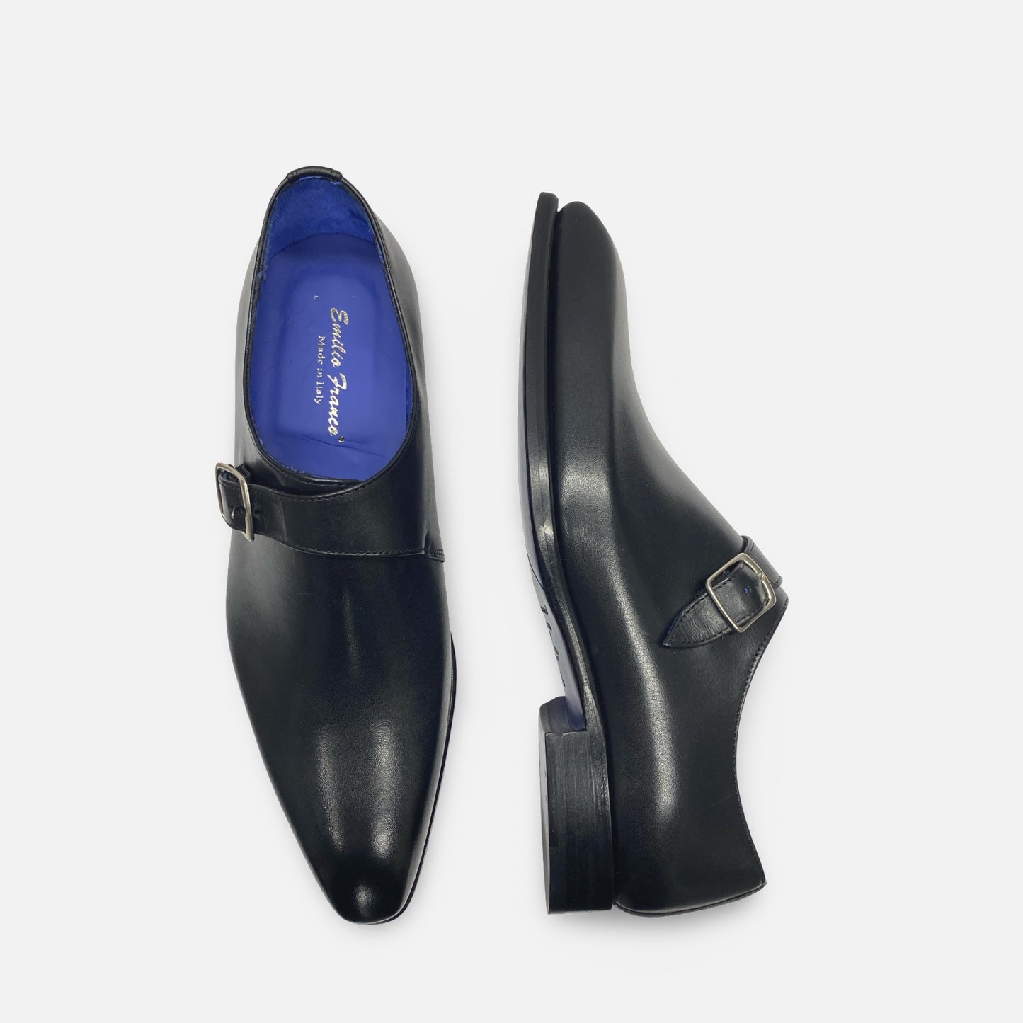 Emilio Franco Men's Italian Single Monk Black Leather Shoes