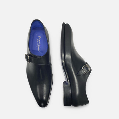 Emilio Franco Men's Italian Single Monk Black Leather Shoes