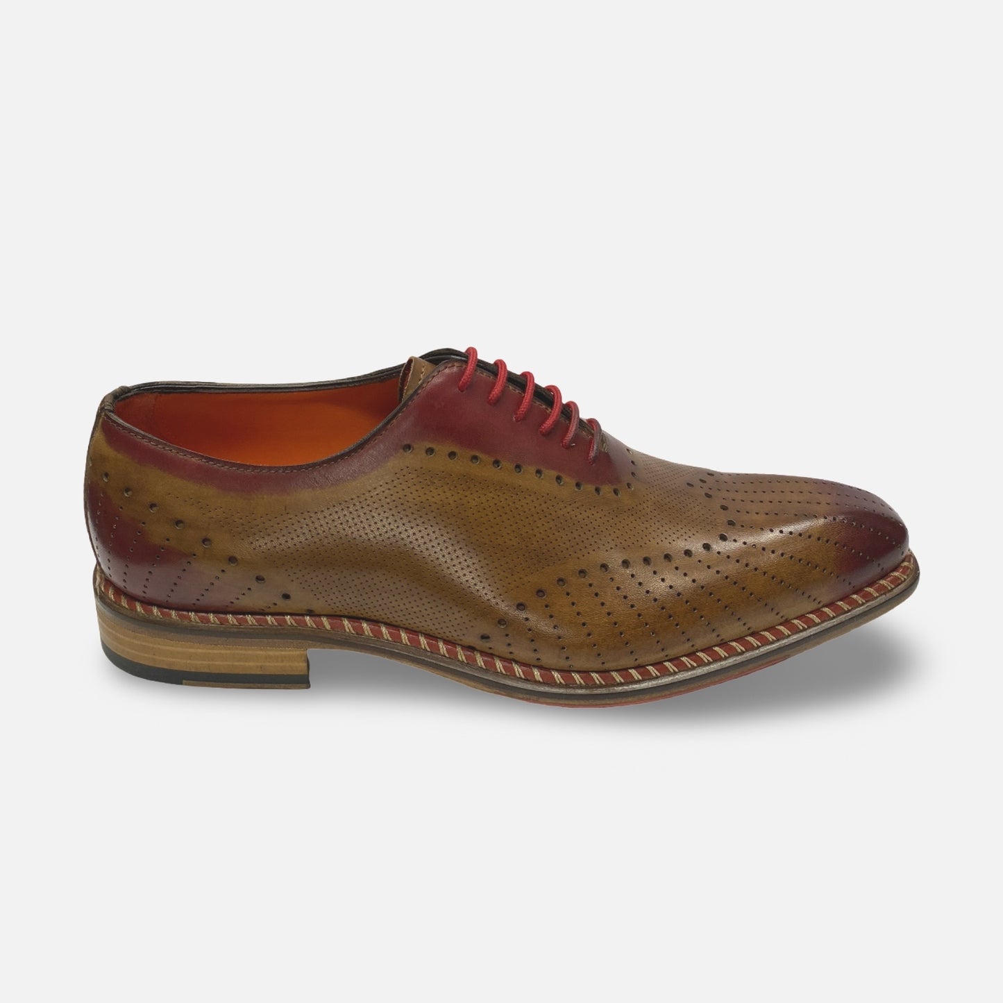 Jose Real Perforated Contrast Burnish Toe Brown Italian Shoe
