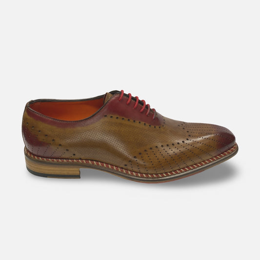 Jose Real Perforated Contrast Burnish Toe Brown Italian Shoe