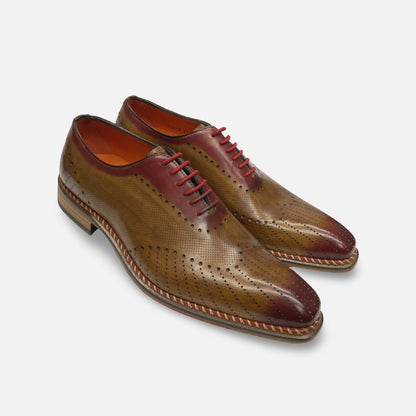 Jose Real Perforated Contrast Burnish Toe Brown Italian Shoe