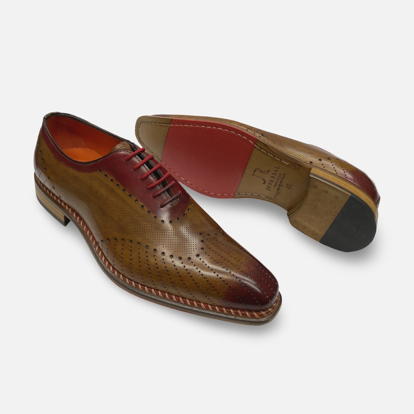 Jose Real Perforated Contrast Burnish Toe Brown Italian Shoe
