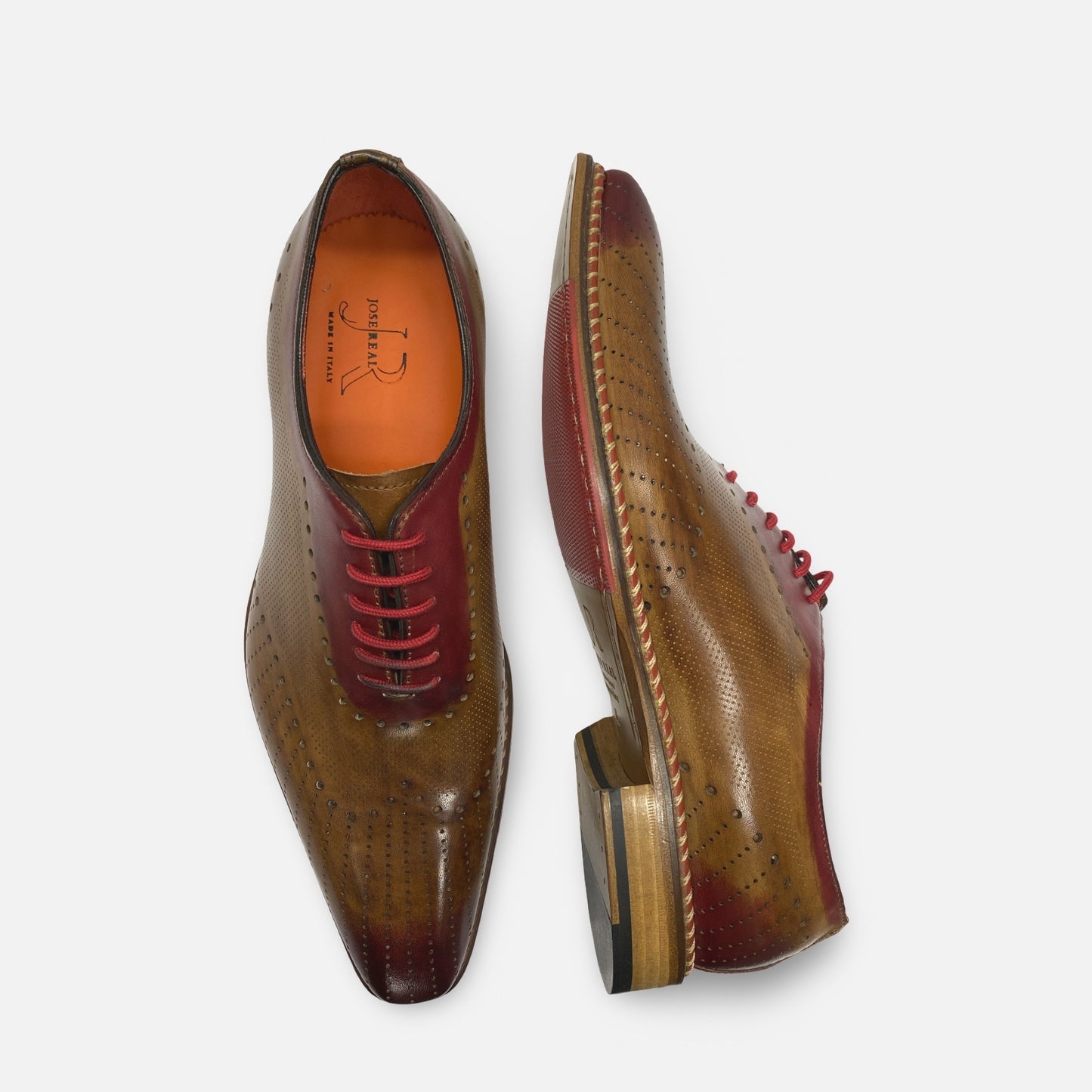 Jose Real Perforated Contrast Burnish Toe Brown Italian Shoe
