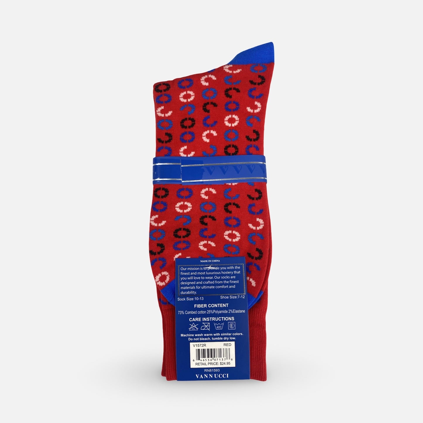 Mens Fashion Socks by Vanucci V1572R RED