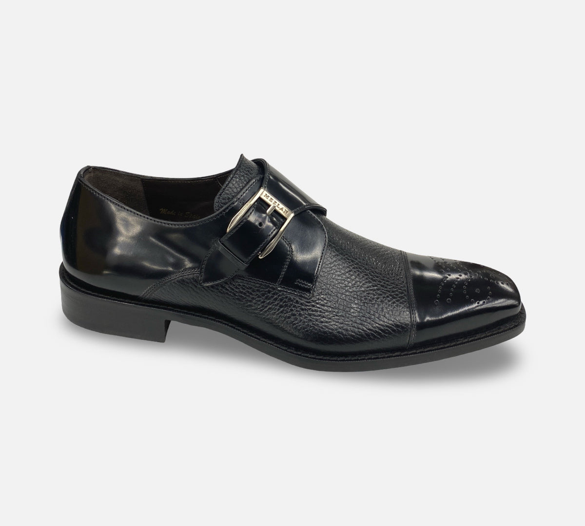 Mezlan Single Monk Cap Toe Deerskin shoe Black - Phoenix