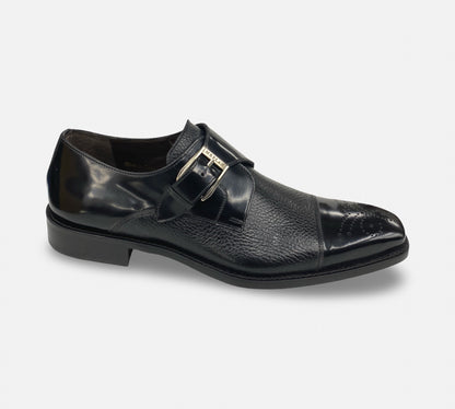 Mezlan Single Monk Cap Toe Deerskin shoe Black - Phoenix