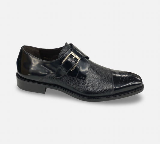 Mezlan Single Monk Cap Toe Deerskin shoe Black - Phoenix