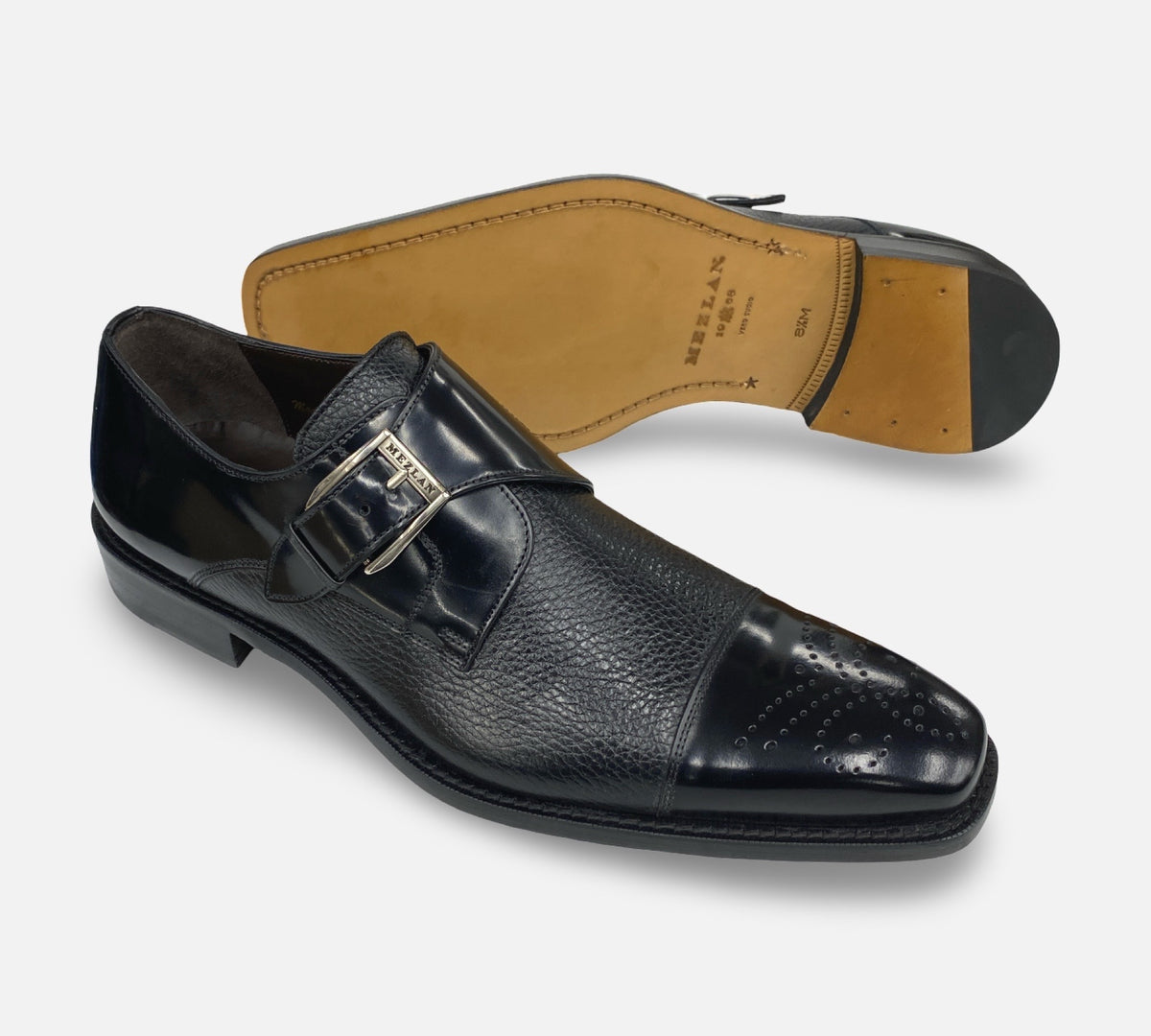 Mezlan Single Monk Cap Toe Deerskin shoe Black - Phoenix