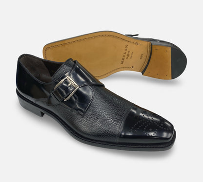 Mezlan Single Monk Cap Toe Deerskin shoe Black - Phoenix