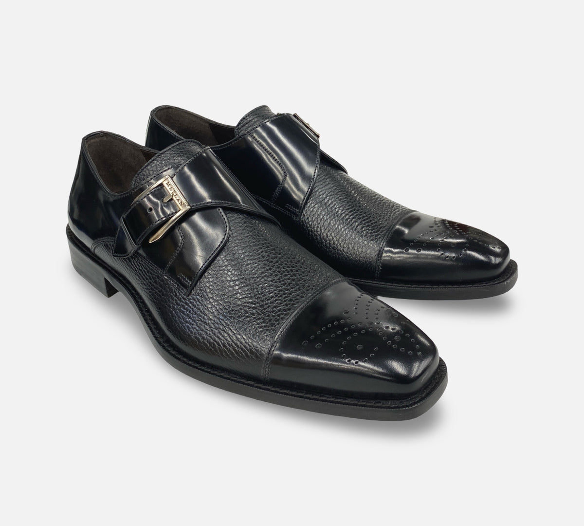 Mezlan Single Monk Cap Toe Deerskin shoe Black - Phoenix