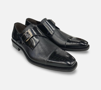 Mezlan Single Monk Cap Toe Deerskin shoe Black - Phoenix