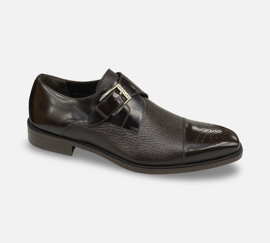 Mezlan Single Monk Cap Toe Deerskin shoe Brown - Phoenix