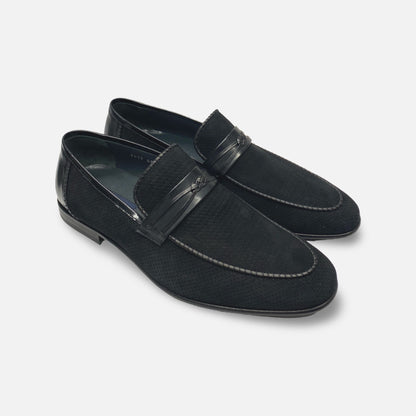 Corrente 3417HS Men's Perforated Black Suede Loafers