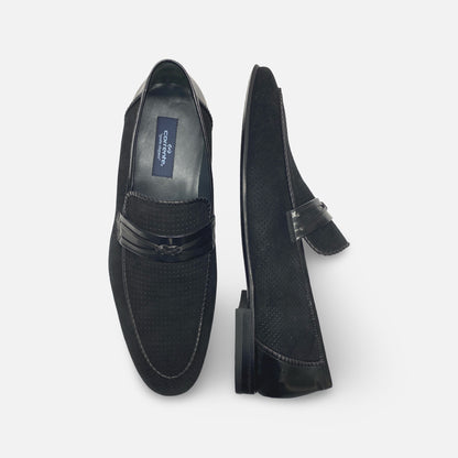 Corrente 3417HS Men's Perforated Black Suede Loafers
