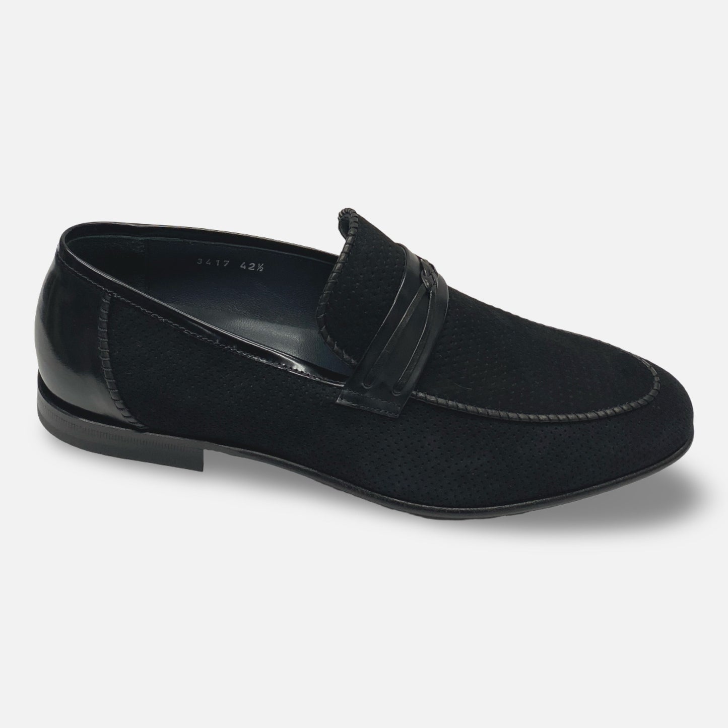 Corrente 3417HS Men's Perforated Black Suede Loafers