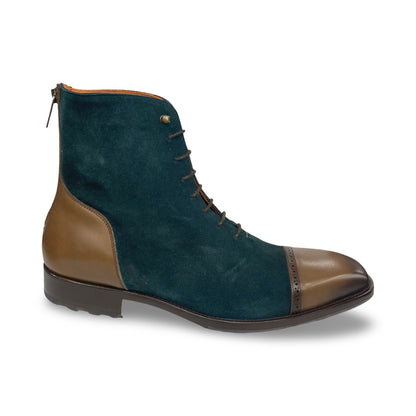 Mezlan Brown/Green Suede and Leather Cap Toe Boot | 20480