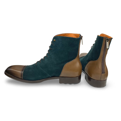 Mezlan Brown/Green Suede and Leather Cap Toe Boot | 20480