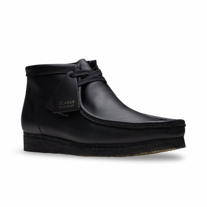 Clarks Originals Wallabee Black Leather Boots with Natural Crepe Sole