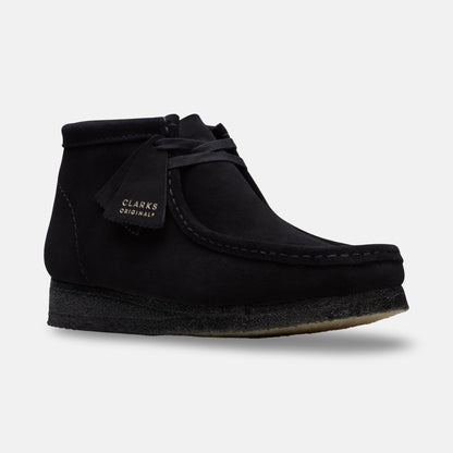Clarks Originals Wallabee Black Suede Moc Toe Boots – Men’s Casual Lace-Up with Natural Crepe Sole