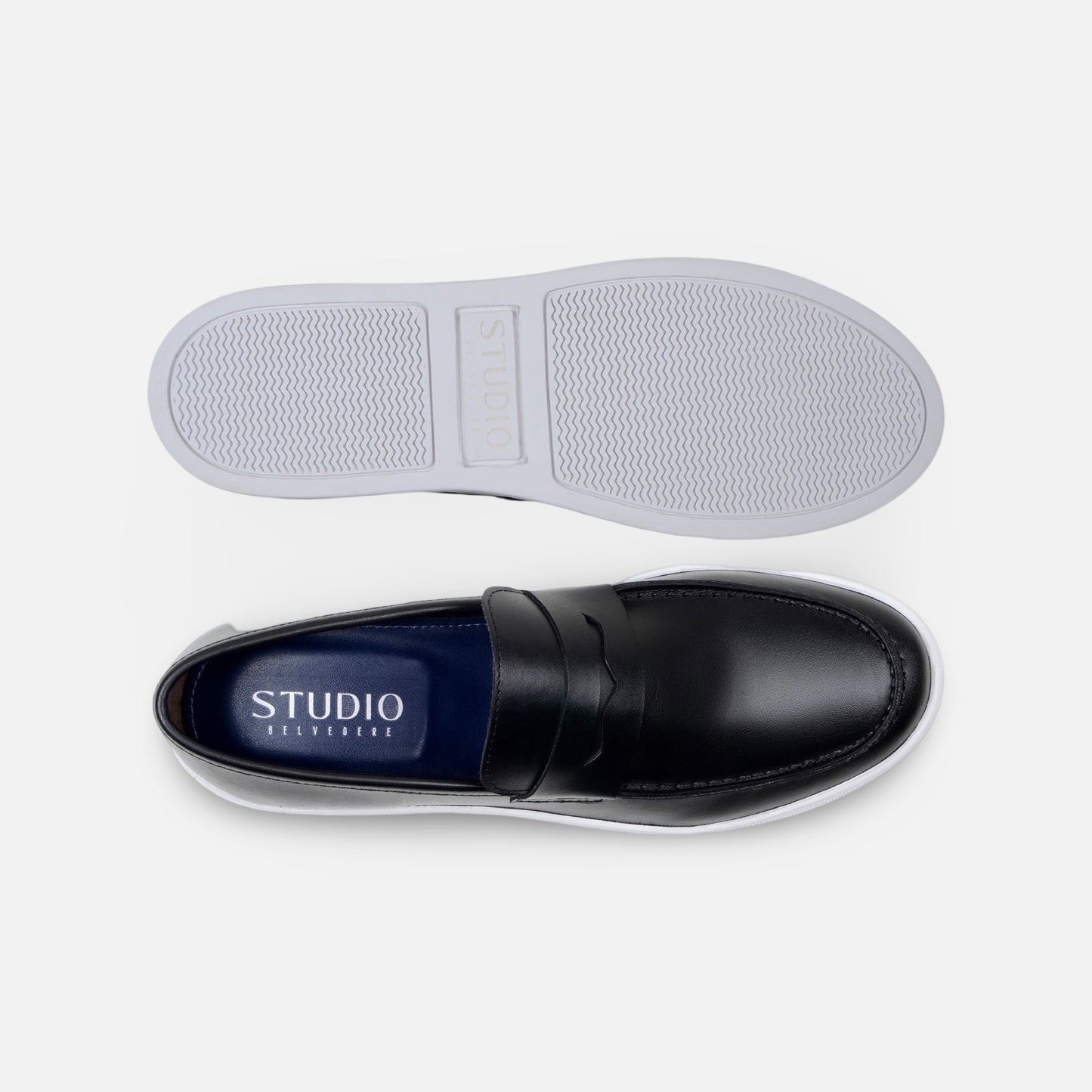 Belvedere Studio Hybrid Penny Loafer Elliot – Black Nappa Leather, Rubber Sole