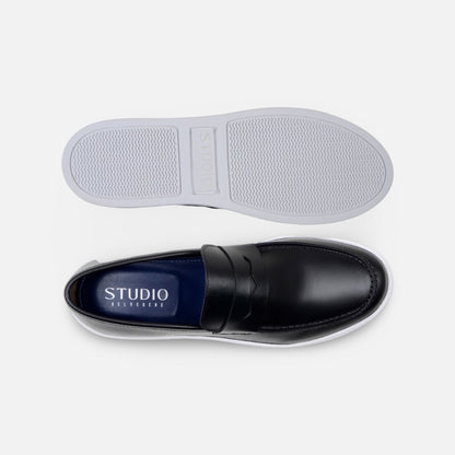 Belvedere Studio Hybrid Penny Loafer Elliot – Black Nappa Leather, Rubber Sole